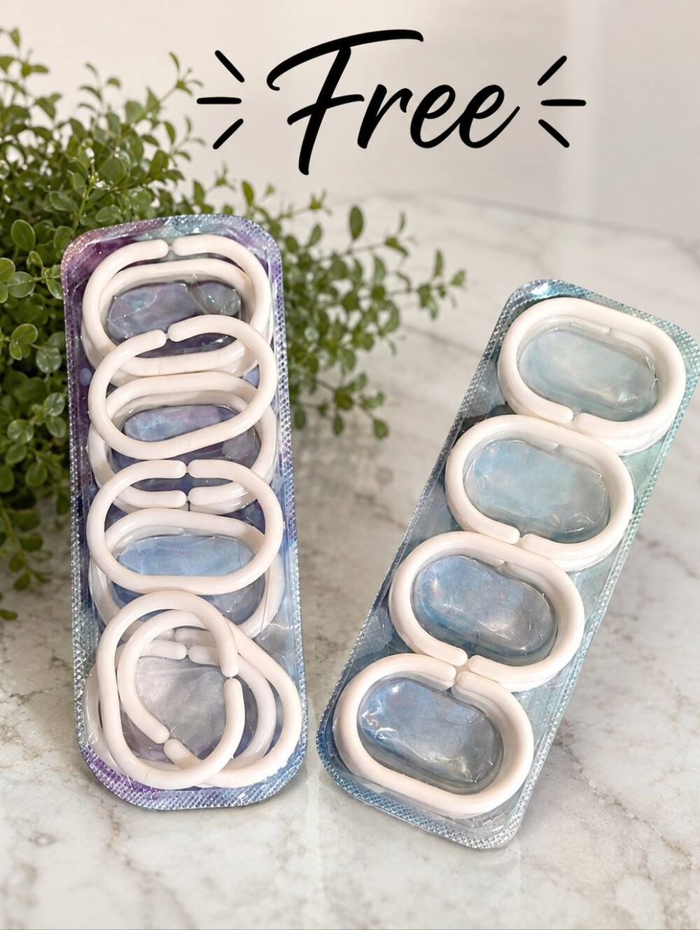 free With Purchase White Plastic Shower Curtain Rings - Pack of 24